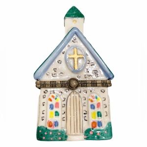 Colorful porcelain hinged Church Trinket Box